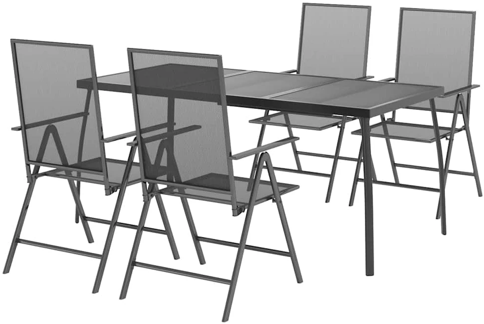 Lauko baldų komplektas Sodo valgomojo baldų komplektas, 5 dalių, antracito, plienas