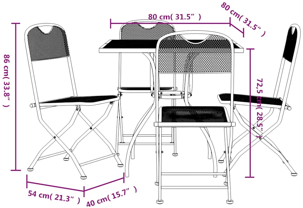 Lauko baldų komplektas Sodo valgomojo baldų komplektas, 5 dalių, antracito, metalas