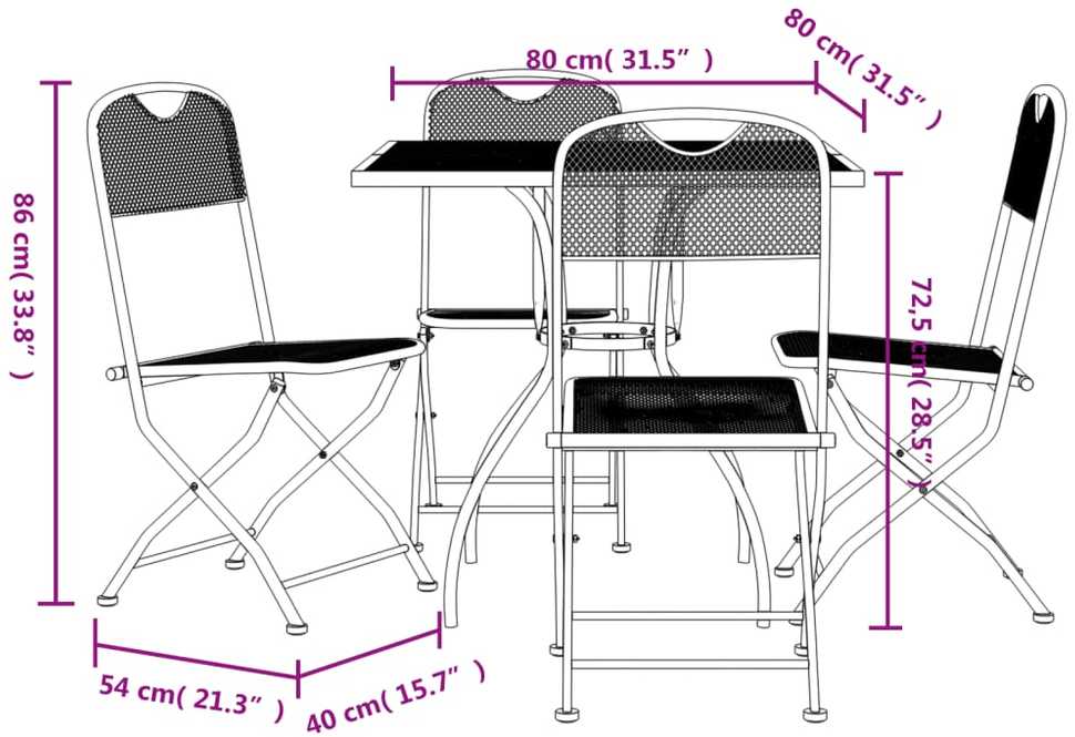 Lauko baldų komplektas Sodo valgomojo baldų komplektas, 5 dalių, antracito, metalas