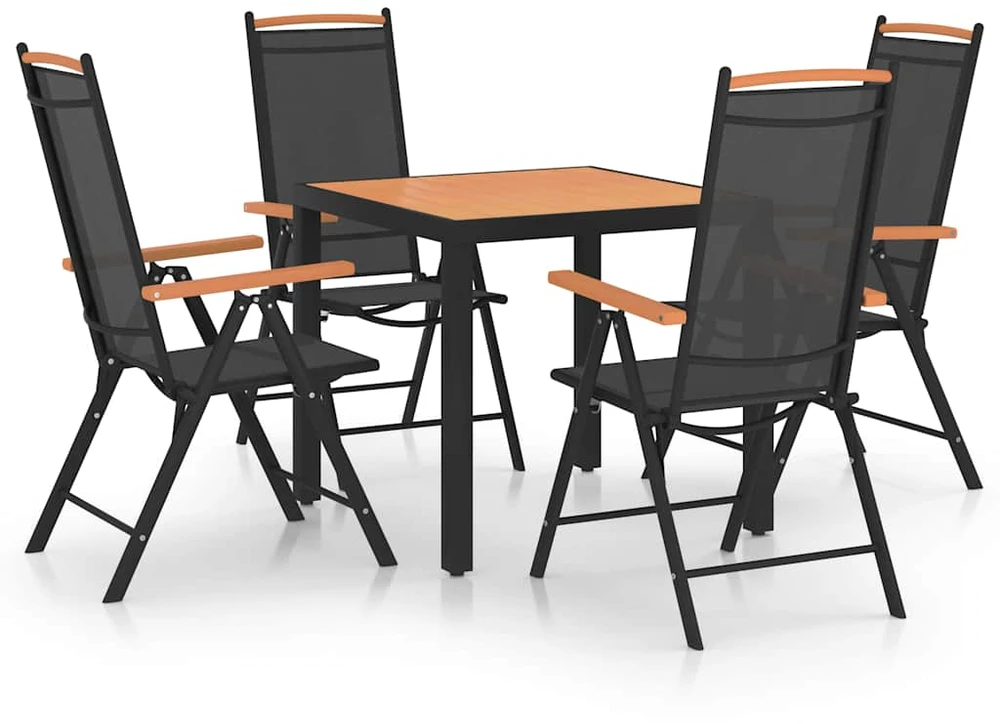 Lauko baldų komplektas Sodo valgomojo baldų komplektas, 5 dalių, juodas, aliuminis
