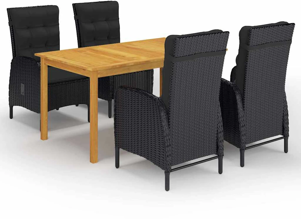 Lauko baldų komplektas Sodo valgomojo baldų komplektas, 5 dalių, juodos spalvos