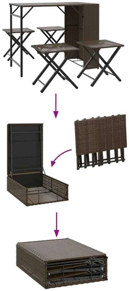 Sofa Sodo kempingo baldų komplektas, 5 dalių, rudas, poliratanas