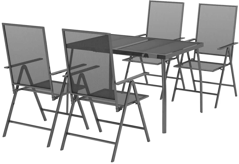 Lauko baldų komplektas Sodo valgomojo baldų komplektas, 5 dalių, antracito, plienas