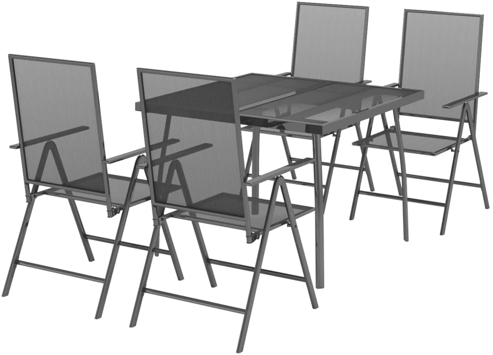 Lauko baldų komplektas Sodo valgomojo baldų komplektas, 5 dalių, antracito, plienas