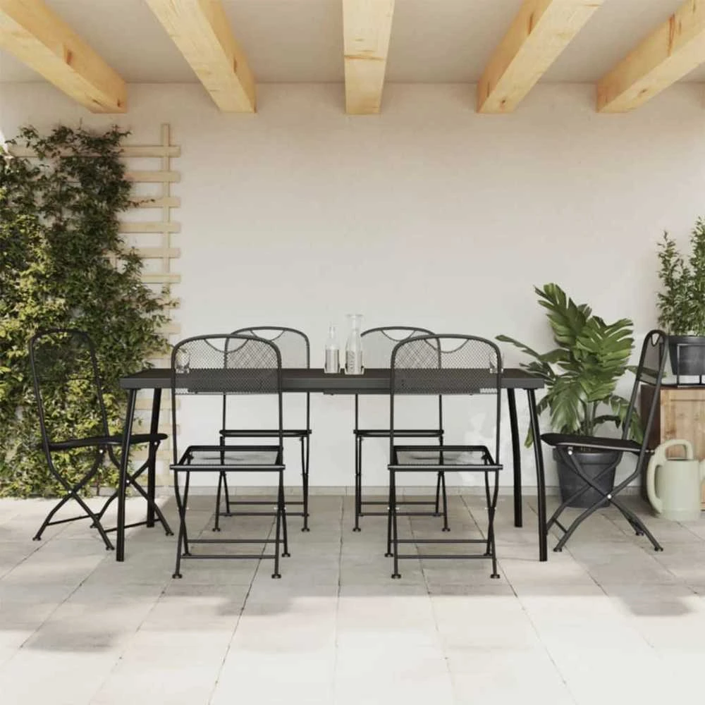 Lauko baldų komplektas Sodo valgomojo baldų komplektas, 7 dalių, antracito, metalas