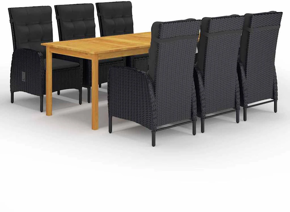 Lauko baldų komplektas Sodo valgomojo baldų komplektas, 7 dalių, juodos spalvos
