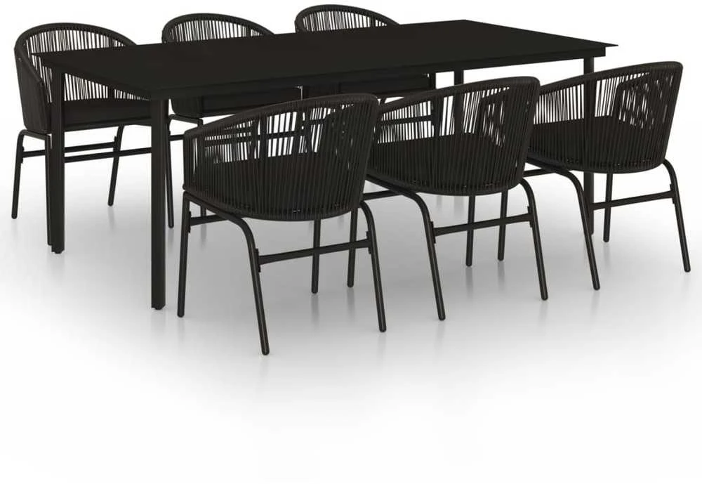 Lauko baldų komplektas Sodo valgomojo baldų komplektas, 7 dalių, juodos spalvos