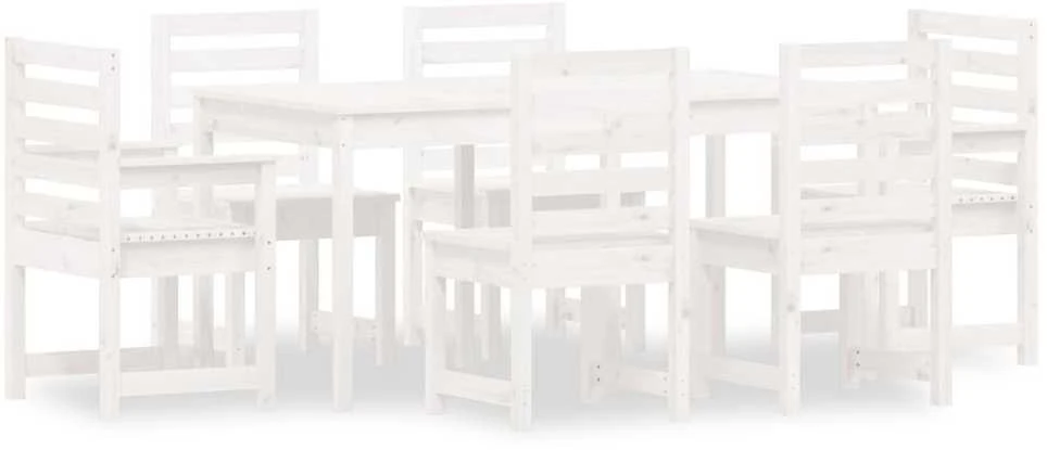 Lauko baldų komplektas Sodo valgomojo baldų komplektas, 7 dalių, baltas, pušis