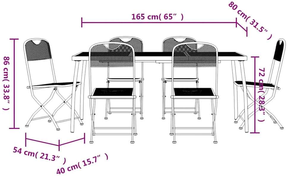 Lauko baldų komplektas Sodo valgomojo baldų komplektas, 7 dalių, antracito, metalas