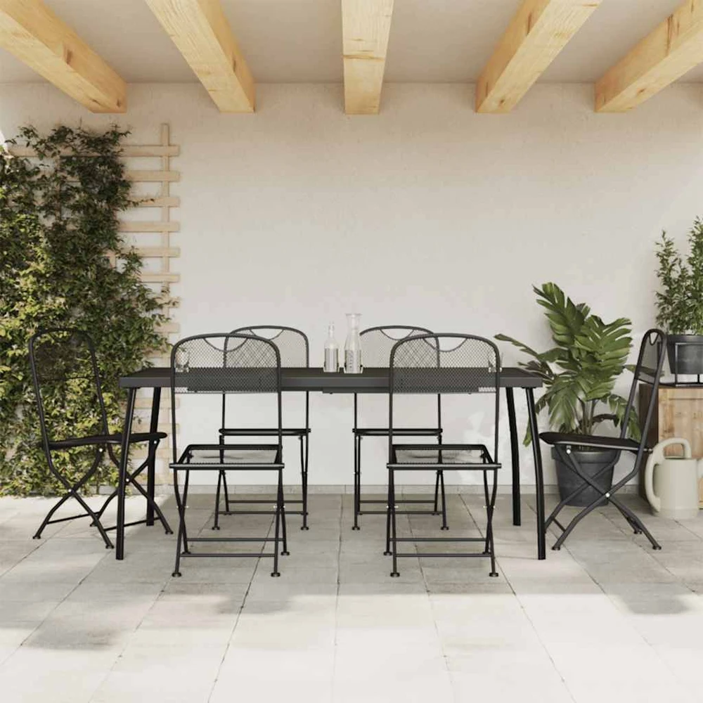 Lauko baldų komplektas Sodo valgomojo baldų komplektas, 7 dalių, antracito, metalas