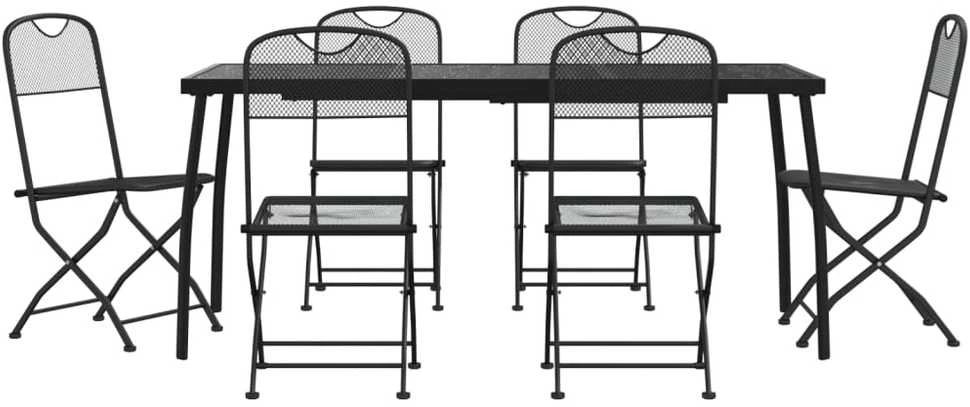 Lauko baldų komplektas Sodo valgomojo baldų komplektas, 7 dalių, antracito, metalas