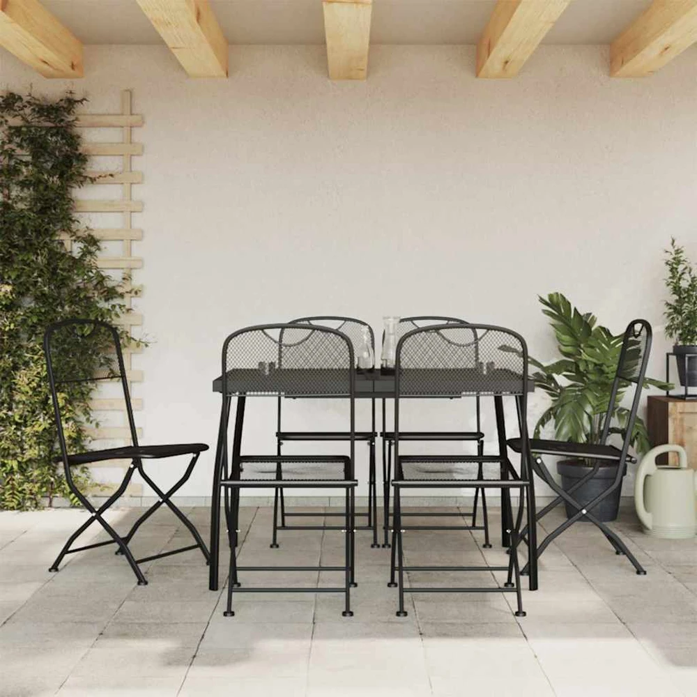 Lauko baldų komplektas Sodo valgomojo baldų komplektas, 7 dalių, antracito, metalas