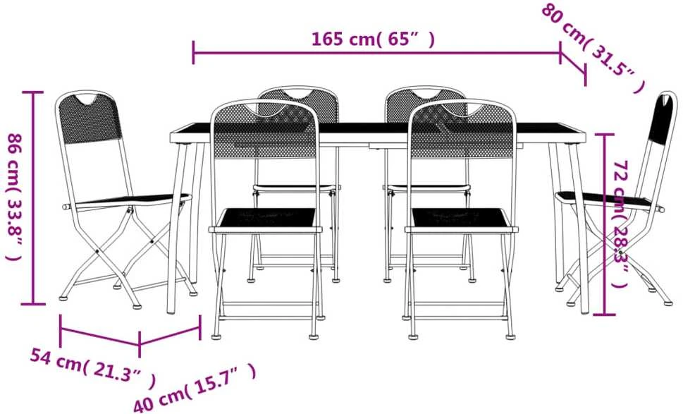 Lauko baldų komplektas Sodo valgomojo baldų komplektas, 7 dalių, antracito, metalas