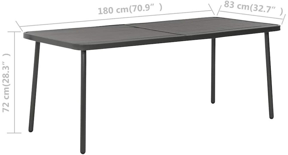 Lauko baldų komplektas Sodo valgomojo baldų komplektas, 7d., tamsiai pilka, plienas