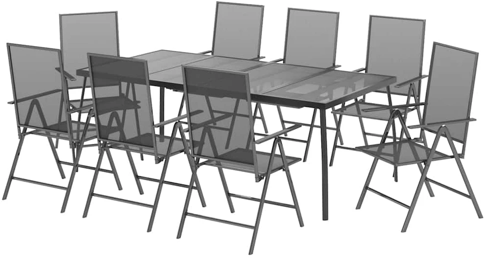 Lauko baldų komplektas Sodo valgomojo baldų komplektas, 9 dalių, antracito, plienas