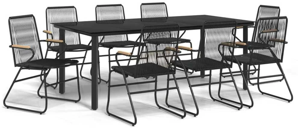 Lauko baldų komplektas Sodo valgomojo baldų komplektas, 9 dalių, juodas, PVC ratanas