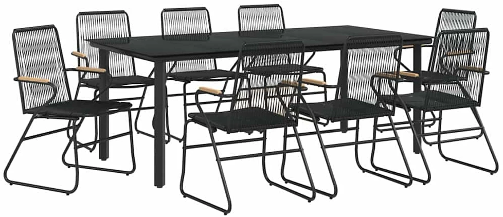 Lauko baldų komplektas Sodo valgomojo baldų komplektas, 9 dalių, juodas, PVC ratanas