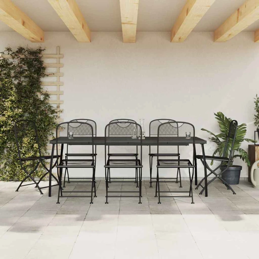 Lauko baldų komplektas Sodo valgomojo baldų komplektas, 9 dalių, antracito, metalas
