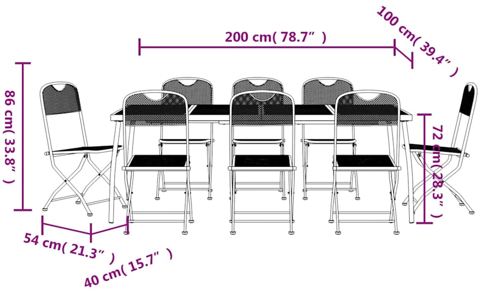 Lauko baldų komplektas Sodo valgomojo baldų komplektas, 9 dalių, antracito, metalas