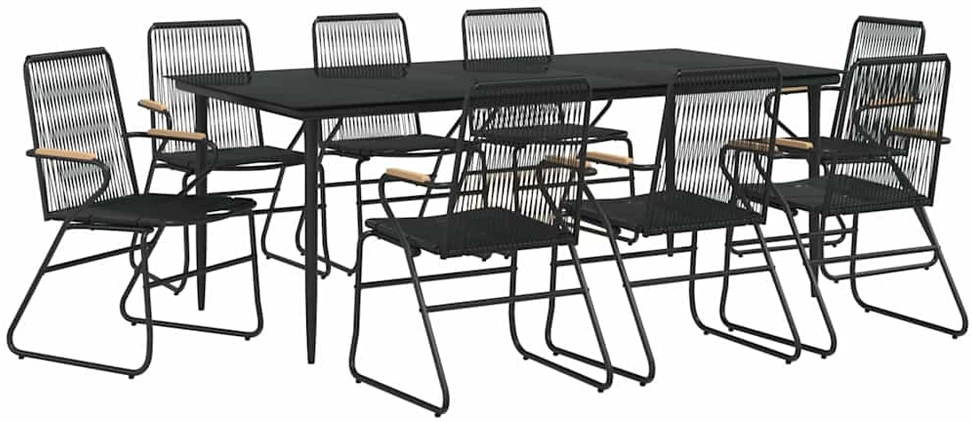 Lauko baldų komplektas Sodo valgomojo baldų komplektas, 9 dalių, juodas, PVC ratanas