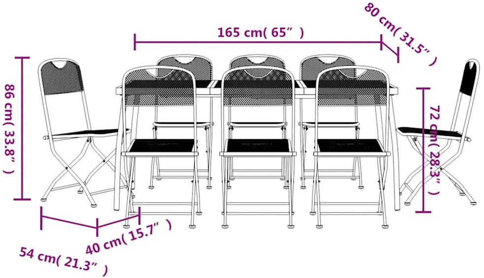 Lauko baldų komplektas Sodo valgomojo baldų komplektas, 9 dalių, antracito, metalas