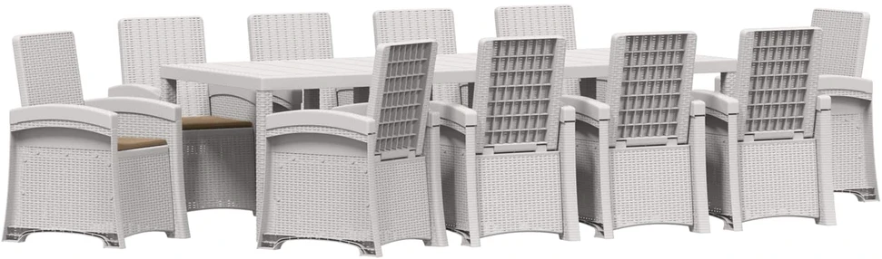 Sodo valgomojo komplektas 11 vnt. Balta ir taupe 250 cm PP