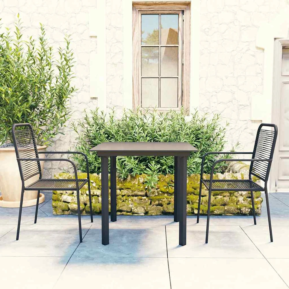 Lauko baldų komplektas Sodo valgomojo komplektas, 3 dalių, juodas, stiklas ir plienas