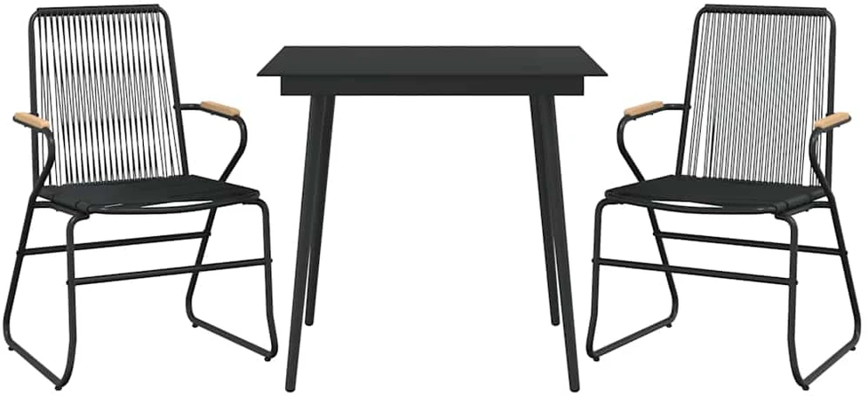Lauko baldų komplektas Sodo valgomojo komplektas, 3 dalių, juodas, PVC ratanas