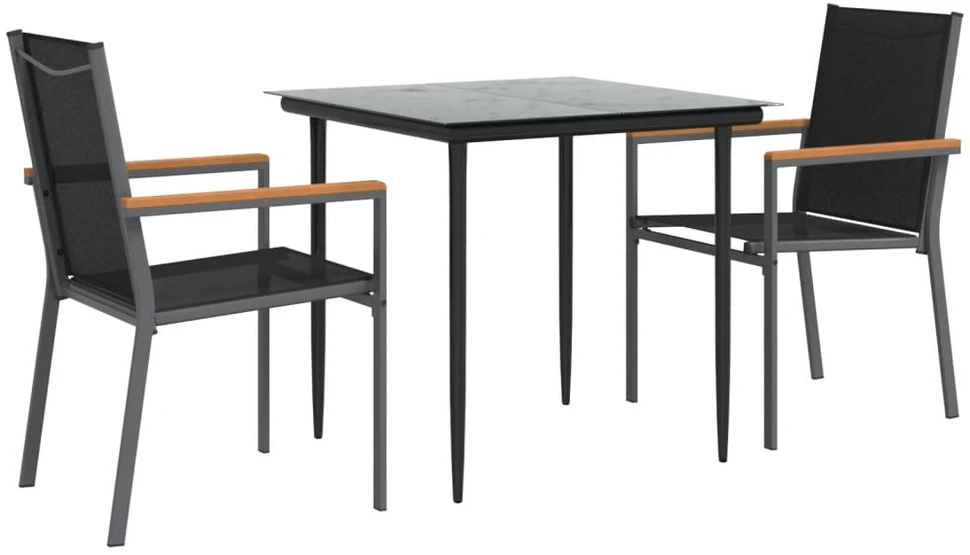 Lauko baldų komplektas Sodo valgomojo komplektas, 3 dalių, juodas, tekstilenas/plienas