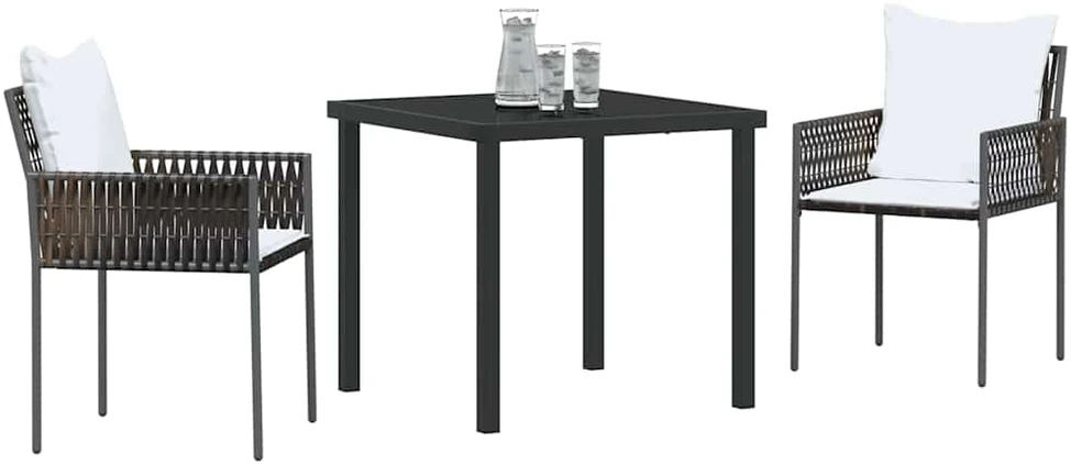 Lauko baldų komplektas Sodo valgomojo komplektas 3 vnt. Ruda ir juoda PE ratanas