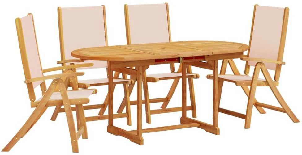 Lauko baldų komplektas Sodo valgomojo komplektas, 5 dalių, akacija ir tekstilenas