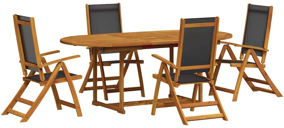 Lauko baldų komplektas Sodo valgomojo komplektas, 5 dalių, akacija ir tekstilenas