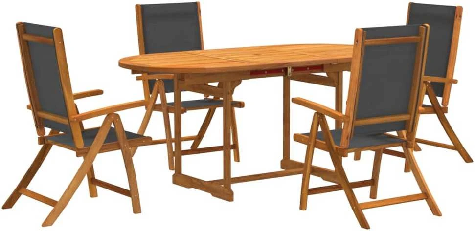 Lauko baldų komplektas Sodo valgomojo komplektas, 5 dalių, akacija ir tekstilenas