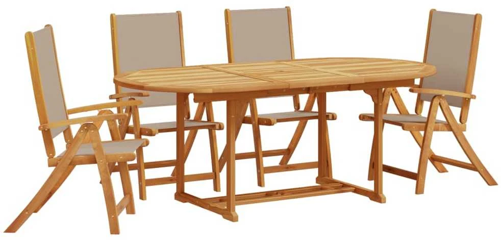 Lauko baldų komplektas Sodo valgomojo komplektas, 5 dalių, akacija ir tekstilenas