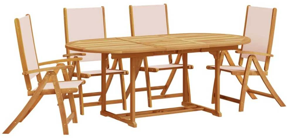Lauko baldų komplektas Sodo valgomojo komplektas, 5 dalių, akacija ir tekstilenas
