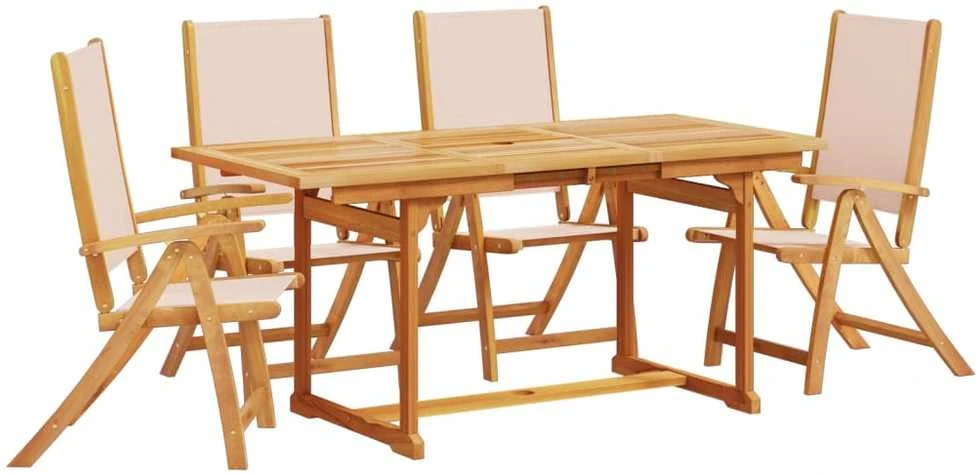 Lauko baldų komplektas Sodo valgomojo komplektas, 5 dalių, akacija ir tekstilenas