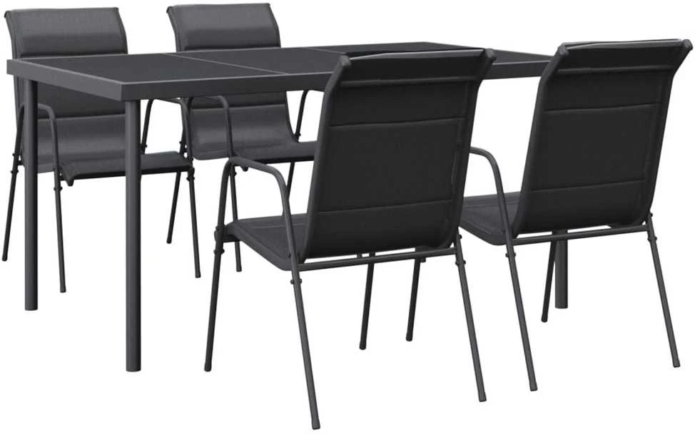 Lauko baldų komplektas Sodo valgomojo komplektas, 5 dalių, juodas, plienas/tekstilenas