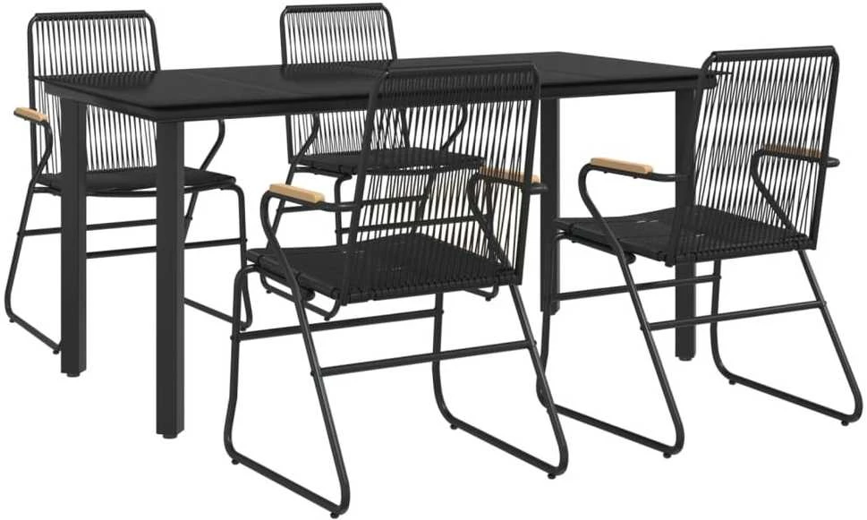 Lauko baldų komplektas Sodo valgomojo komplektas, 5 dalių, juodas, PVC ratanas