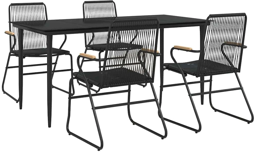 Lauko baldų komplektas Sodo valgomojo komplektas, 5 dalių, juodas, PVC ratanas