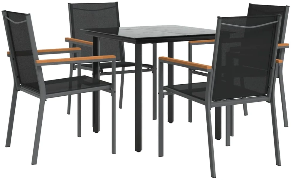 Lauko baldų komplektas Sodo valgomojo komplektas, 5 dalių, juodas, tekstilenas/plienas