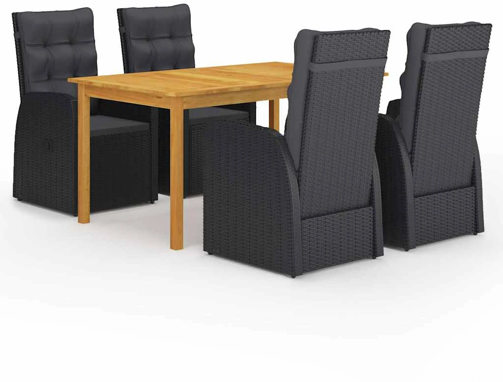 Lauko baldų komplektas Sodo valgomojo komplektas, 5 dalių, juodas (147876+2x46065)