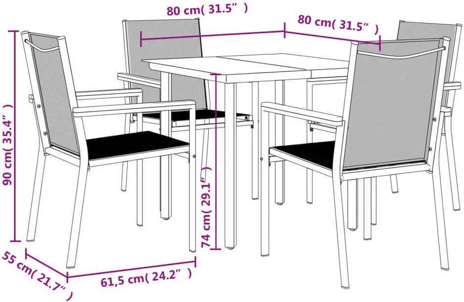 Lauko baldų komplektas Sodo valgomojo komplektas, 5 dalių, juodas, tekstilenas/plienas