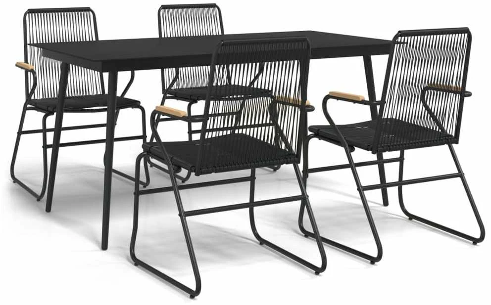 Lauko baldų komplektas Sodo valgomojo komplektas, 5 dalių, juodas, PVC ratanas