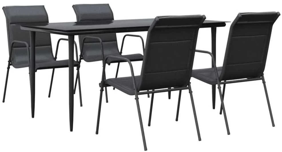 Lauko baldų komplektas Sodo valgomojo komplektas, 5 dalių, juodas, plienas/tekstilenas