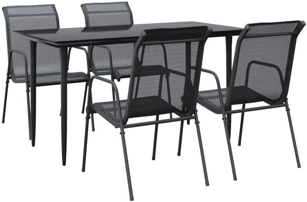 Lauko baldų komplektas Sodo valgomojo komplektas, 5 dalių, juodas, plienas/tekstilenas