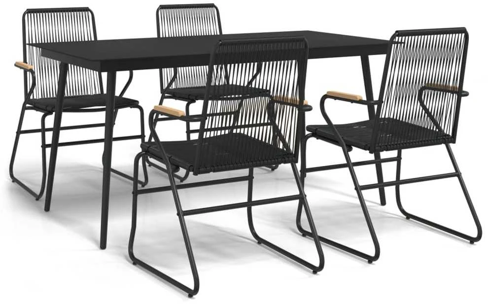 Lauko baldų komplektas Sodo valgomojo komplektas, 5 dalių, juodas, PVC ratanas