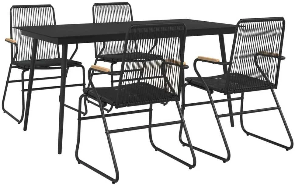 Lauko baldų komplektas Sodo valgomojo komplektas, 5 dalių, juodas, PVC ratanas
