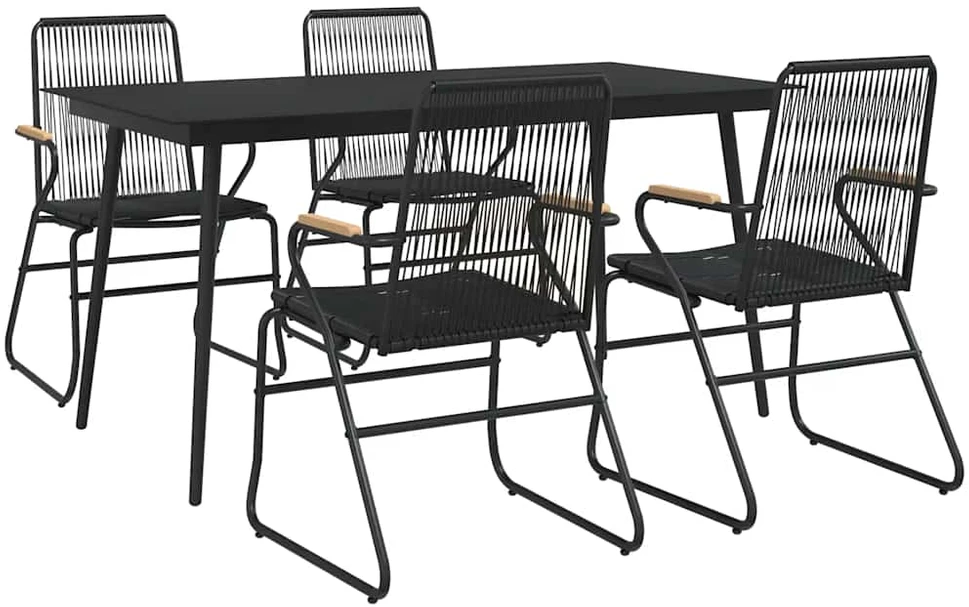 Lauko baldų komplektas Sodo valgomojo komplektas, 5 dalių, juodas, PVC ratanas
