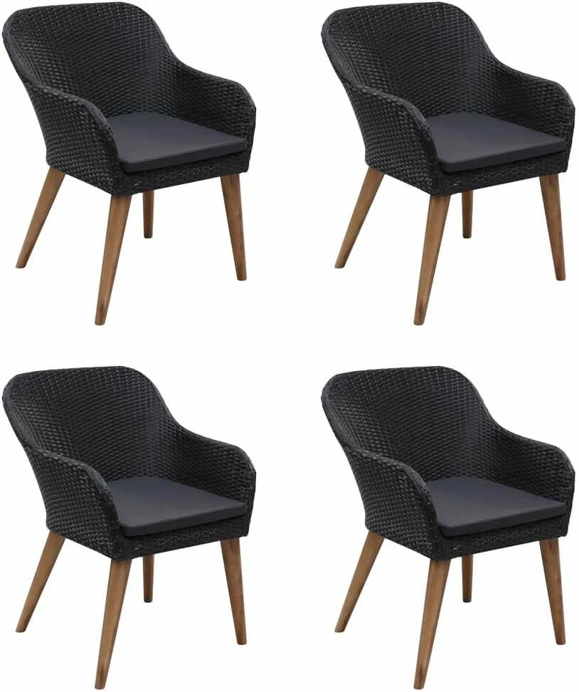 Lauko baldų komplektas Sodo valgomojo komplektas, 5 dalių, juodas (147876+2x44153)