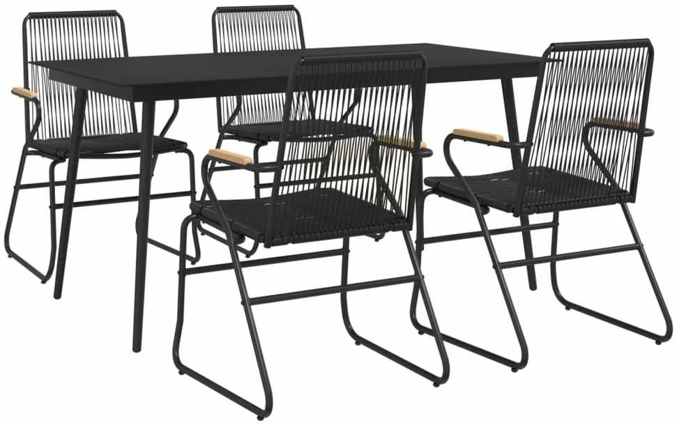 Lauko baldų komplektas Sodo valgomojo komplektas, 5 dalių, juodas, PVC ratanas